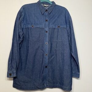 Vintage Zero Sport Blue Denim Button Down Long Sleeve Womens Shirt Jacket Size M